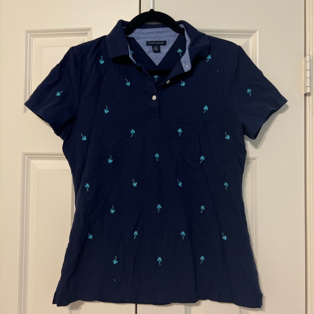 Tommy Hilfiger polo shirt embroidered with coconut trees in navy
